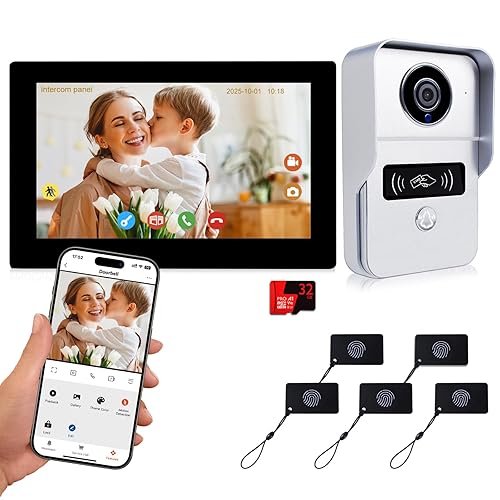 2 Wired Video Intercom System, 7 Inches Video Doorbell HD Camera with Monitor, WiFi Tuya App Remote Intercom Unlock, No Monthly Fees, Video Door Bell