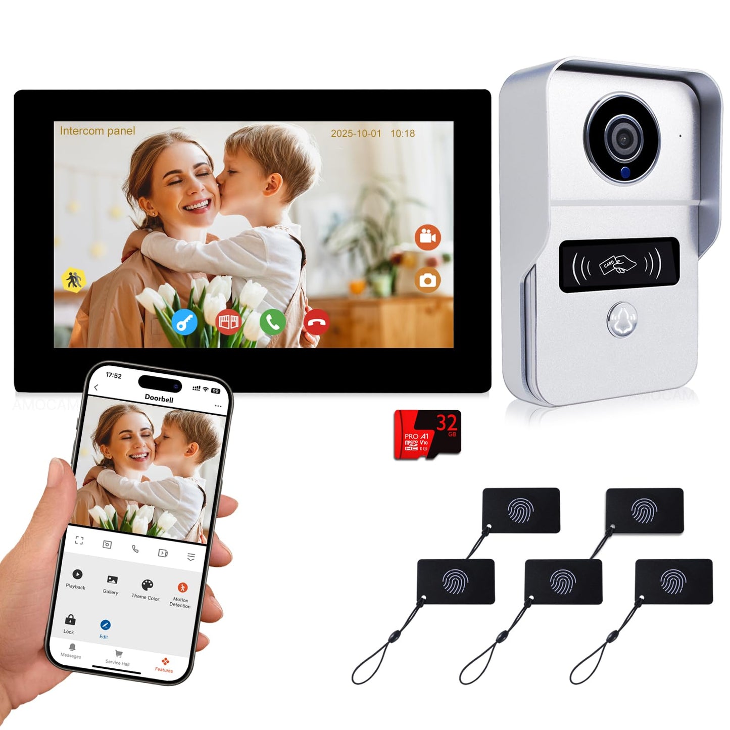 2 Wired Video Intercom System, 7 Inches Video Doorbell HD Camera with Monitor, WiFi Tuya App Remote Intercom Unlock, No Monthly Fees, Video Door Bell