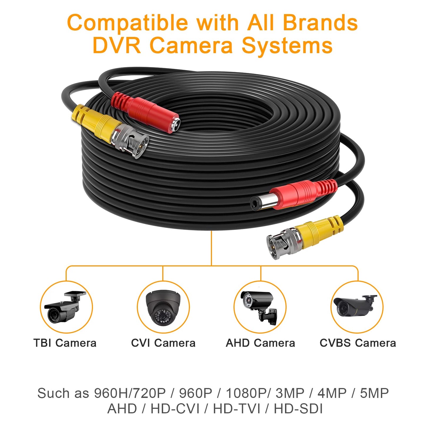 WildHD 4x200ft BNC Cable All-in-One Siamese Video and Power Security Camera Cable Extension Wire Cord with 2 Female Connectors for All Max 5MP HD CCTV
