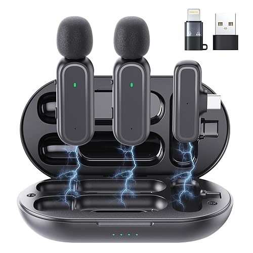 voijump 2 Pcs Wireless Lavalier Microphone for iPhone iPad Android PC, Mini Microphone with Charging Case 8H, USB-C Clip-On Mics for Vlogging, TikTok