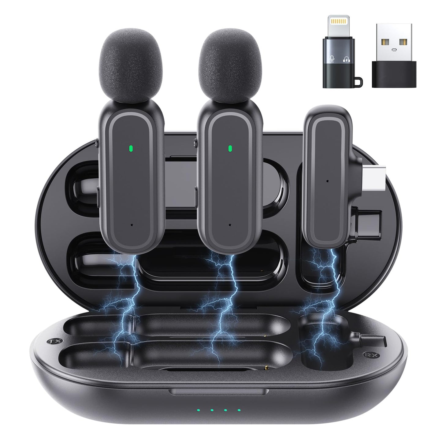 voijump 2 Pcs Wireless Lavalier Microphone for iPhone iPad Android PC, Mini Microphone with Charging Case 8H, USB-C Clip-On Mics for Vlogging, TikTok