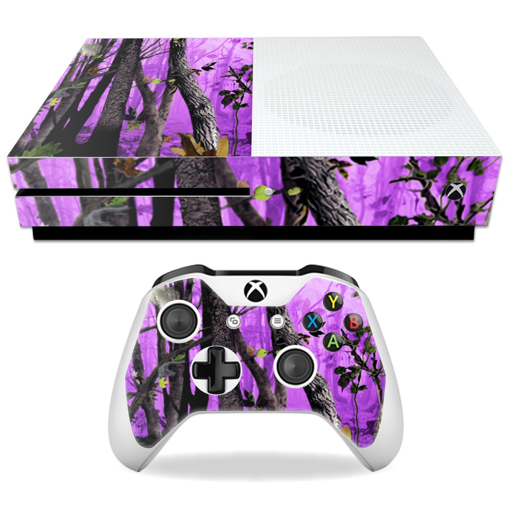 MightySkins Skin Compatible with Microsoft Xbox One S - Purple Tree Camo | Protective, Durable, and Unique Vinyl Decal wrap Cover | Easy to Apply