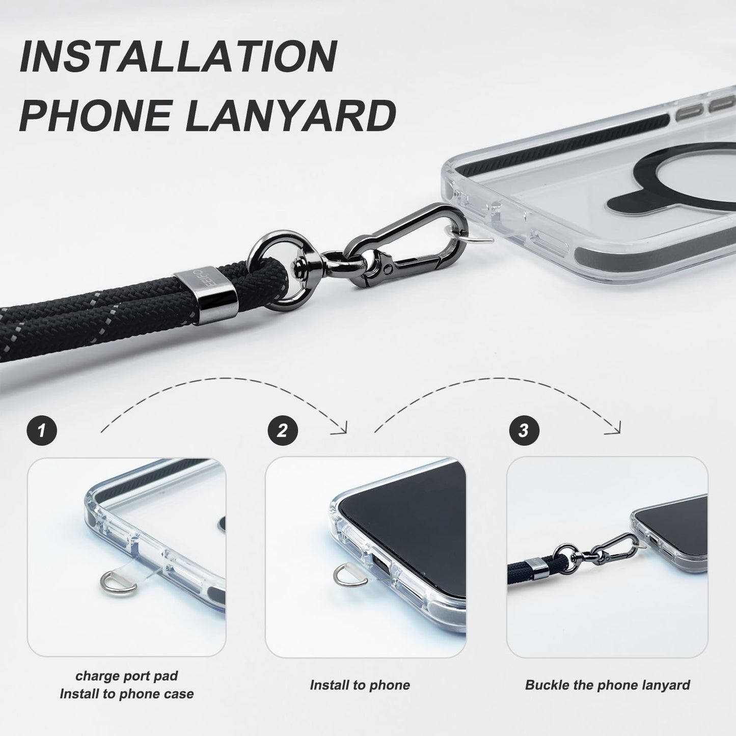EEIFO Clip and Go Phone Strap with Wallet/Zipper Pouch,Crossbody Adjustable Phone Lanyard/Chain-Phone Charm with Wallet-Neck Chain Universal Cell