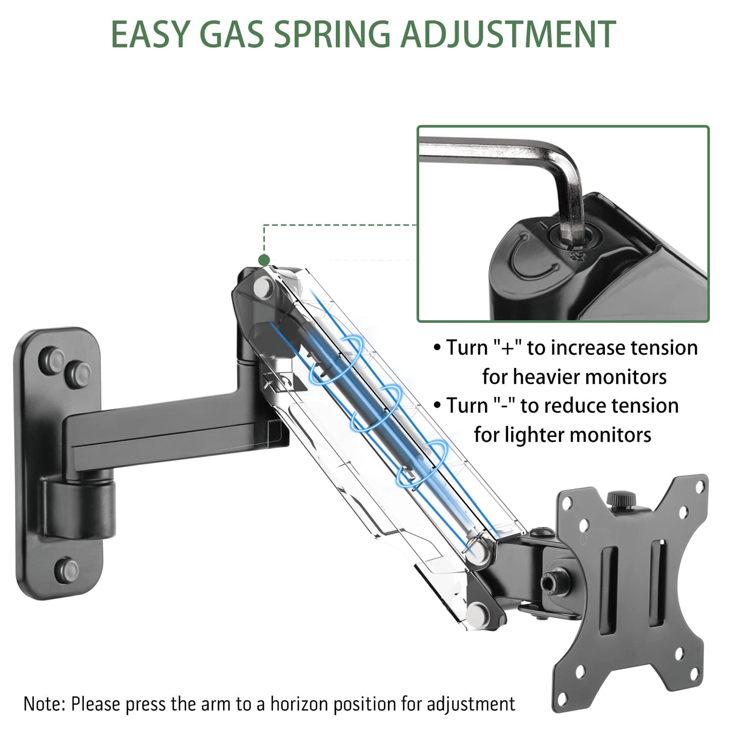 UPGRAVITY Monitor Wall Mount for 17-32 inch Flat/Curved Screen, Computer Monitor Wall Mount Arm Holds up to 17.6lbs, Tilt, VESA 75x75/100x100 mm