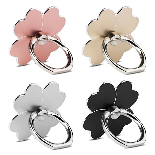 4pc-Cell Phone Ring Stand,Cell Phone Ring Holder Flower,360 Rotate and 180°Angle Adjustable Metal Finger Ring Socket Grip Kickstand for Smartphones