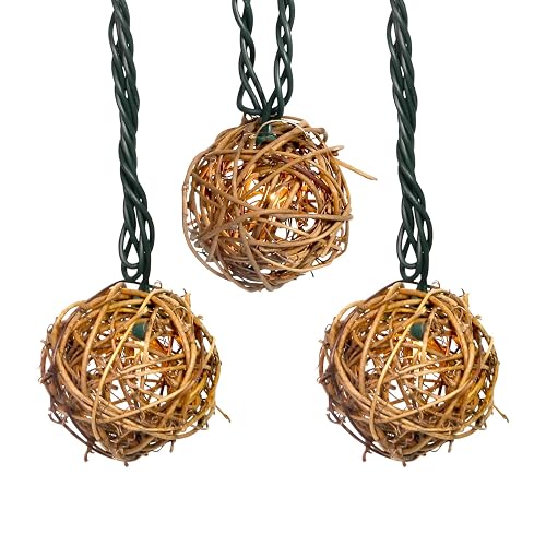 LIDORE Rattan Christmas String Lights, Mini Globe Wicker Lights for Patio, Wedding, Garden and Party, Brown Rattan and Green Cord, 7.92Ft