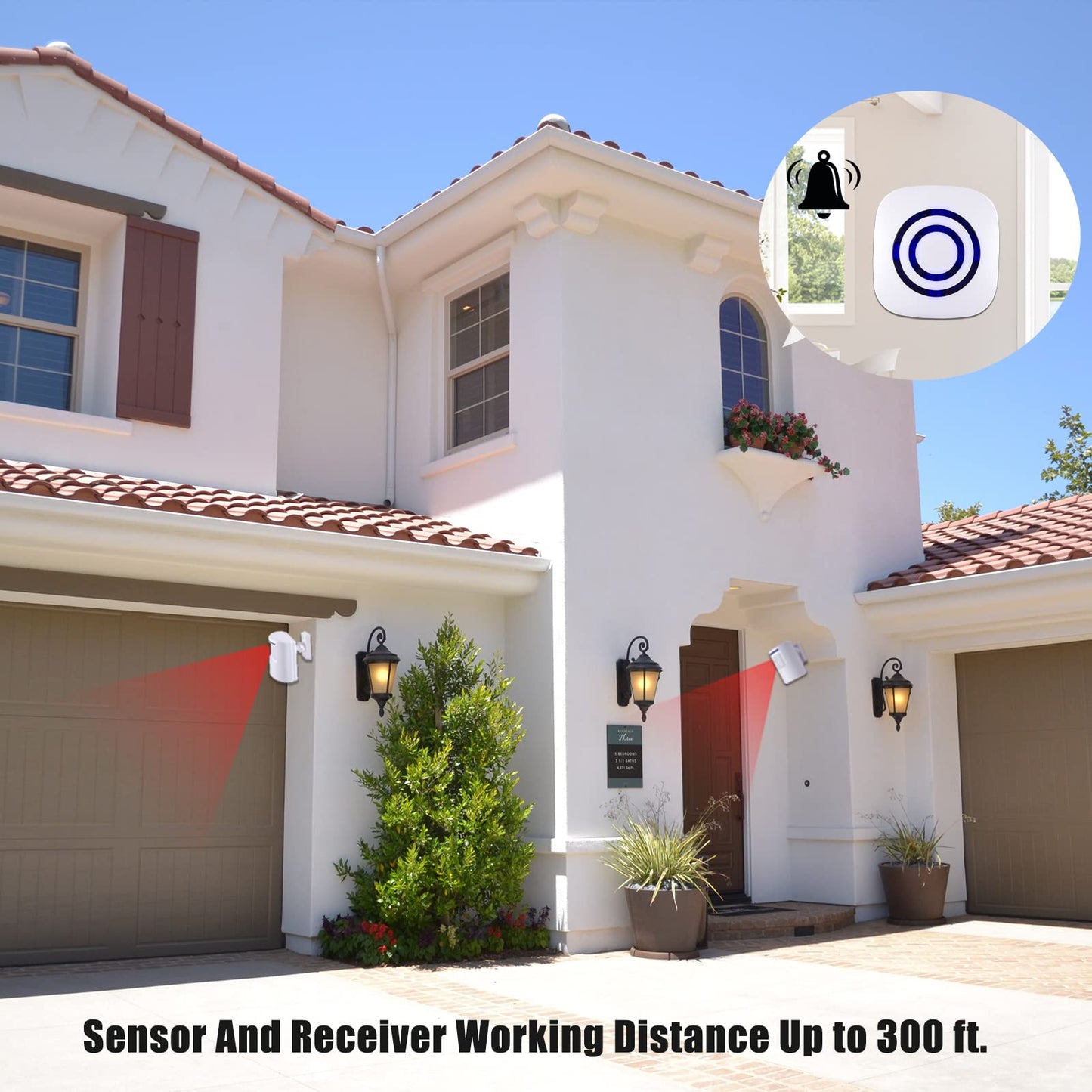 BESTOONE Motion Sensor Alarm, Long Range Wireless Driveway Alarm, Indoor Home Security System Electric Doorbells, 2 Motion Detector and 1 Alarm, 38