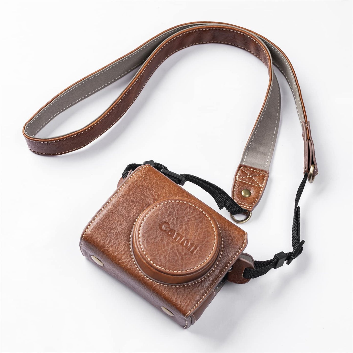 BolinUS Premium PU Leather FullBody Camera Case Bag Cover for Canon PowerShot G7 X Mark II/Mark III G7X2 G7X3 With Neck Strap (Brown)