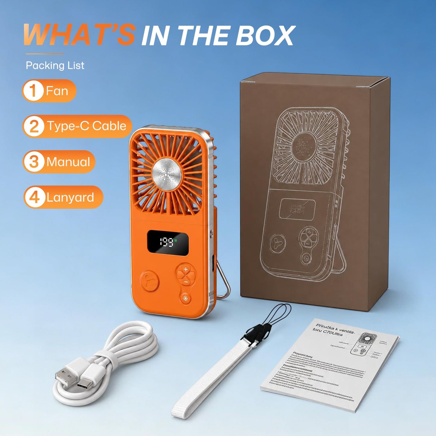 tulilut Portable Fan, Handheld Fan with Ice Cooling Plate, 5 Speeds Mini Personal Cooling Fan, Foldable USB-C Desk Fan with Digital Display & Lanyard
