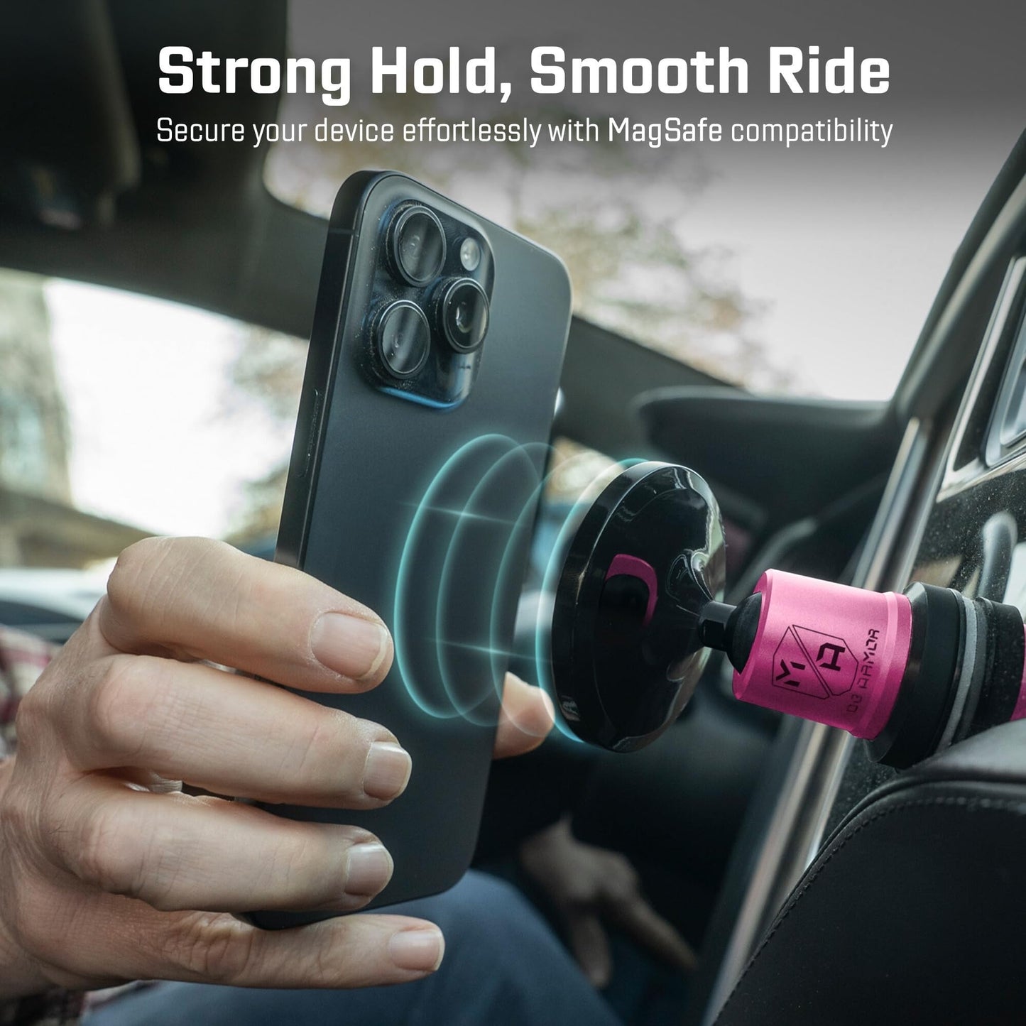 Mob Armor MobNetic Maxx MS - MagSafe Compatible Car Phone Mount w/ 90º Tilt, 360º Rotation & Durable Aluminum Build, Magnetic Holder for iPhone