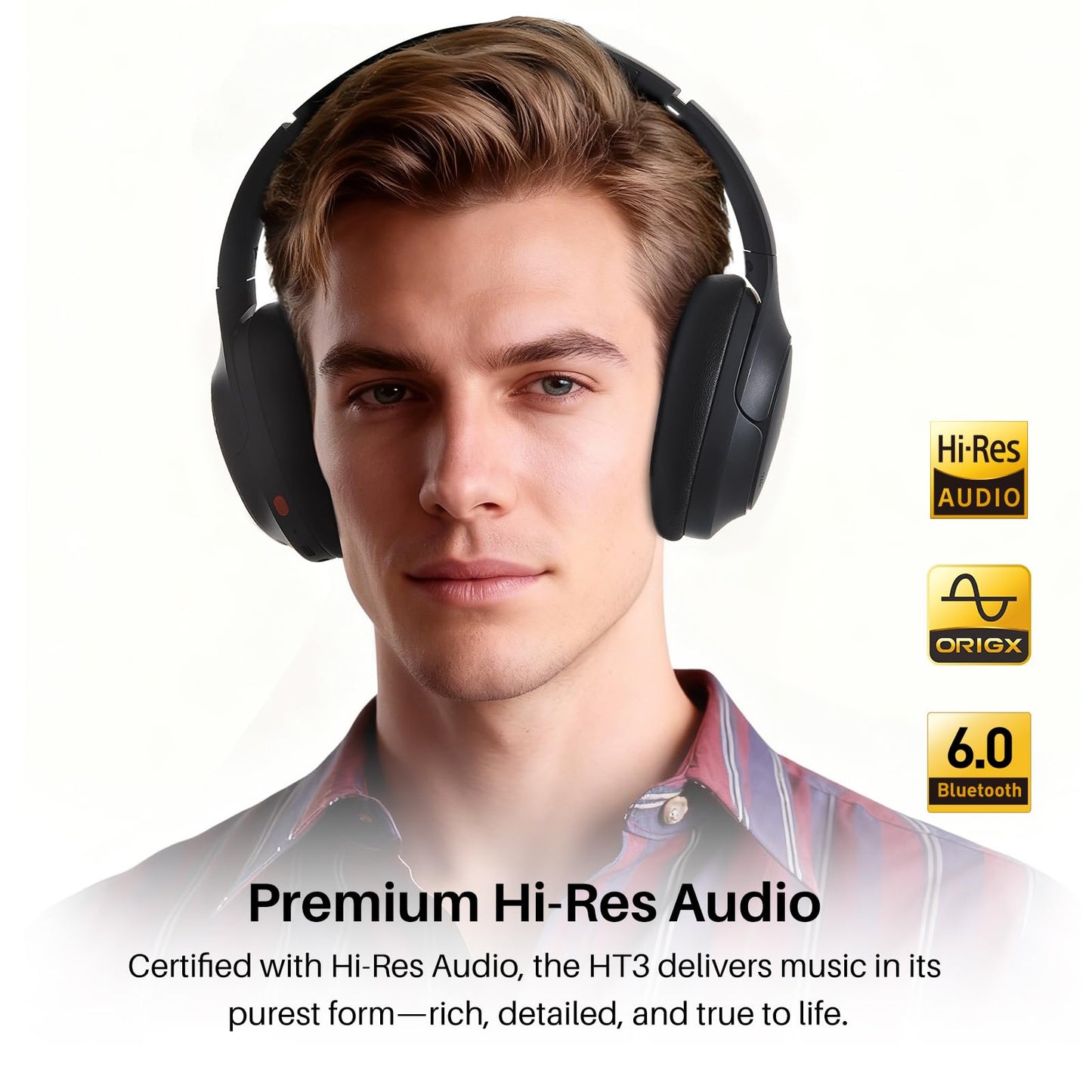 TOZO HT3 Hybrid Noise Cancelling Headphones, 90H Playtime Wireless Over Ear Bluetooth Headset, Spatial Audio AI Chat with 5 Mics, Supports Dual…