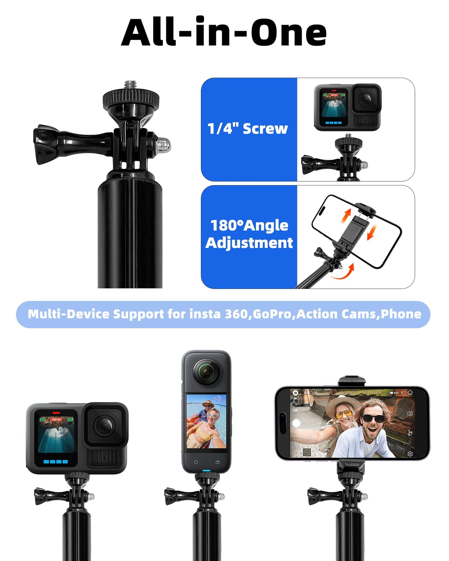 118" Extra Long Selfie Stick,10ft Invisible Selfie Stick,Aluminum Compatible with Insta360 X5/X4/X3 ONEX2/RS,Gopro,DJI Osmo Action 5/3,Cell Phone,with