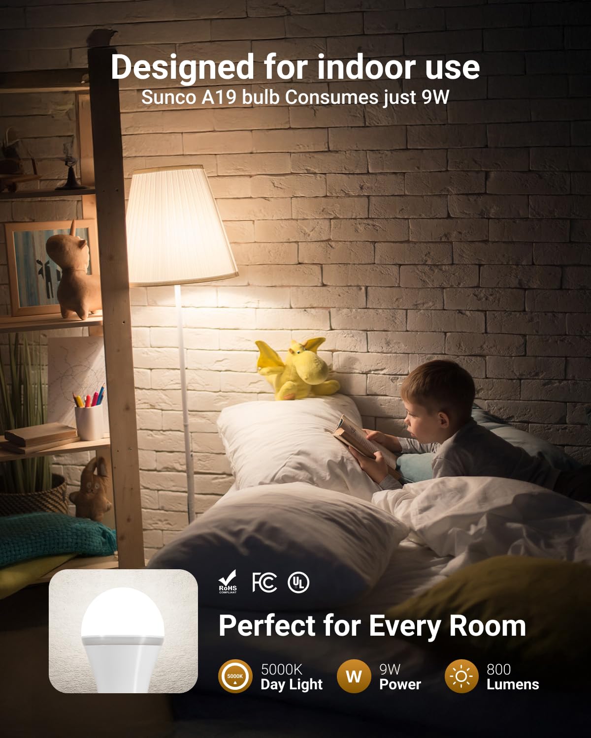 Sunco 6 Pack A19 LED Bulbs with Built-in Night Light, Dimmable