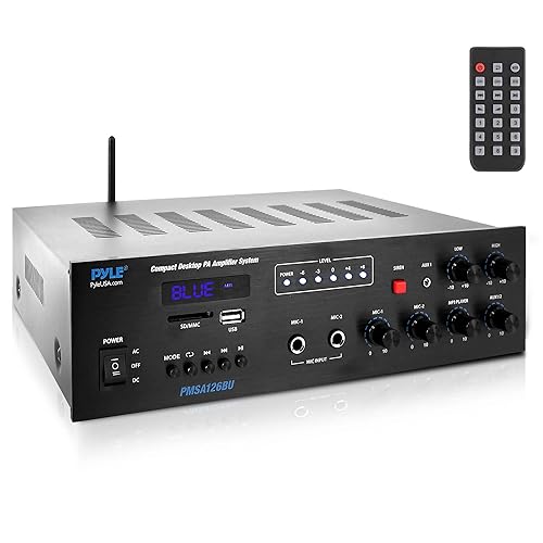 Pyle Public Address Amplifier - 500W Compact Digital Receiver w/ 70V 100V Output, Dual Mic Input, USB-A Input w/ MP3 Player, FM Radio, RCA | Home