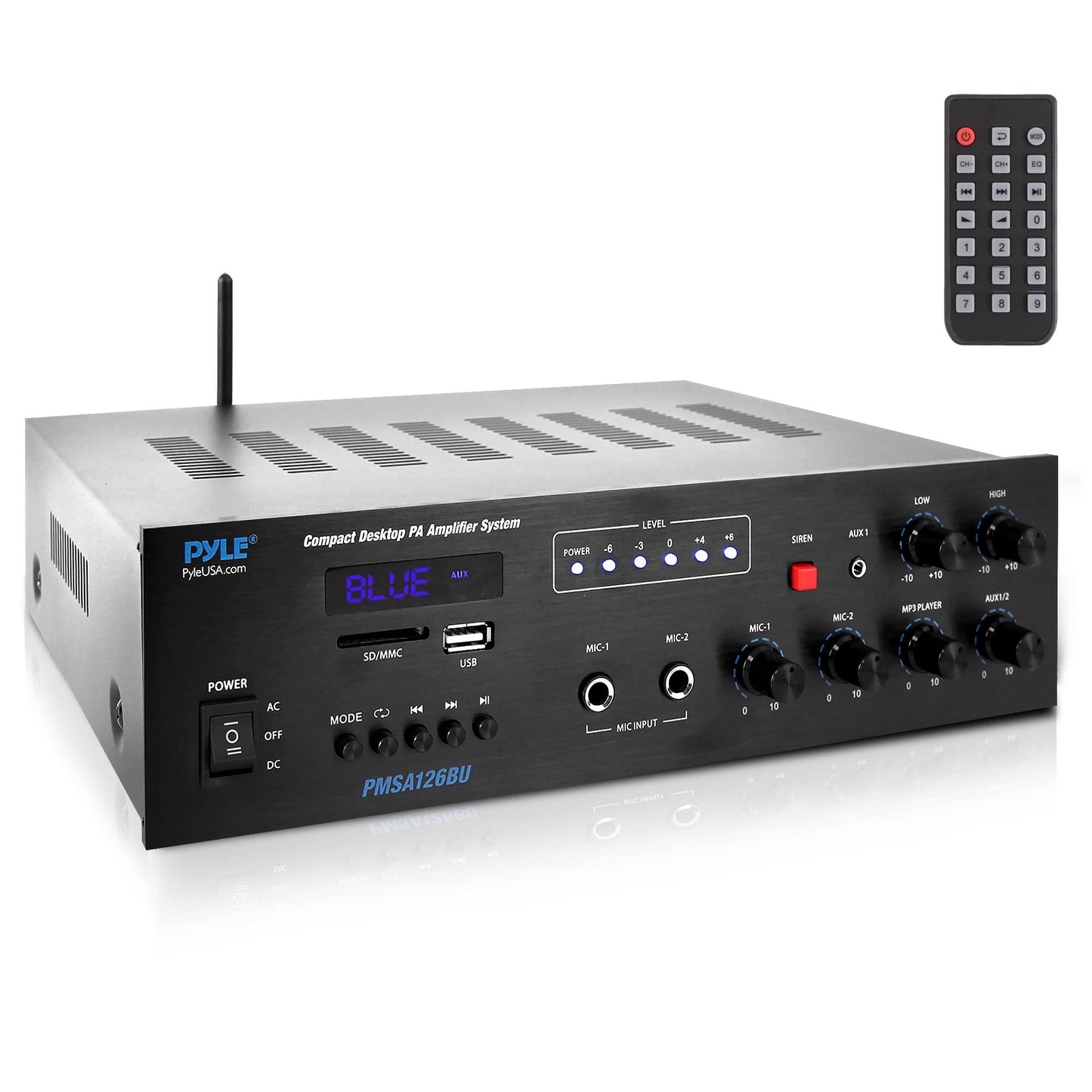 Pyle Public Address Amplifier - 500W Compact Digital Receiver w/ 70V 100V Output, Dual Mic Input, USB-A Input w/ MP3 Player, FM Radio, RCA | Home