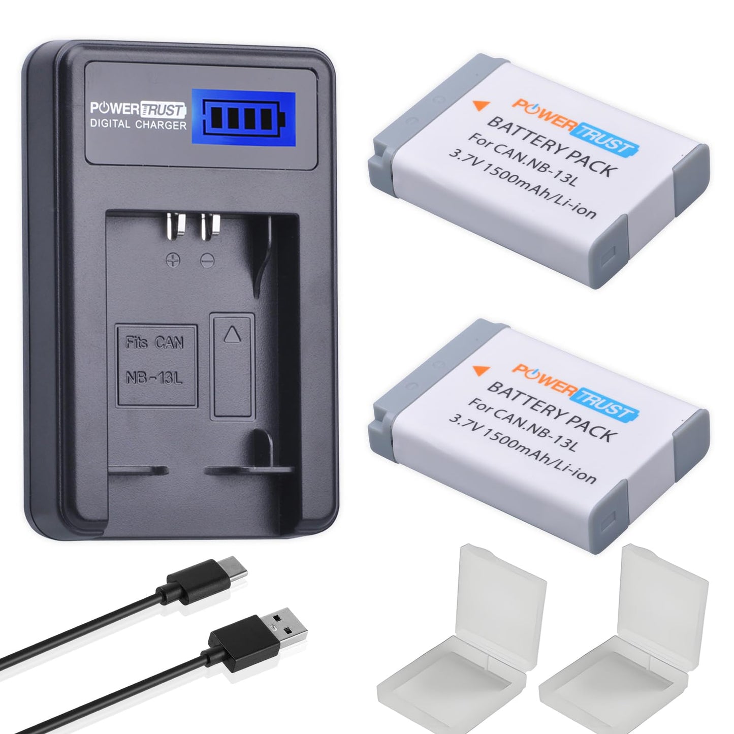 Powertrust 2 Pack NB-13L Battery + LCD USB Charger Compatible with Canon PowerShot G5X, G7X, G9X, G7 X, Mark II G9 X, SX620, SX720, SX730 HS