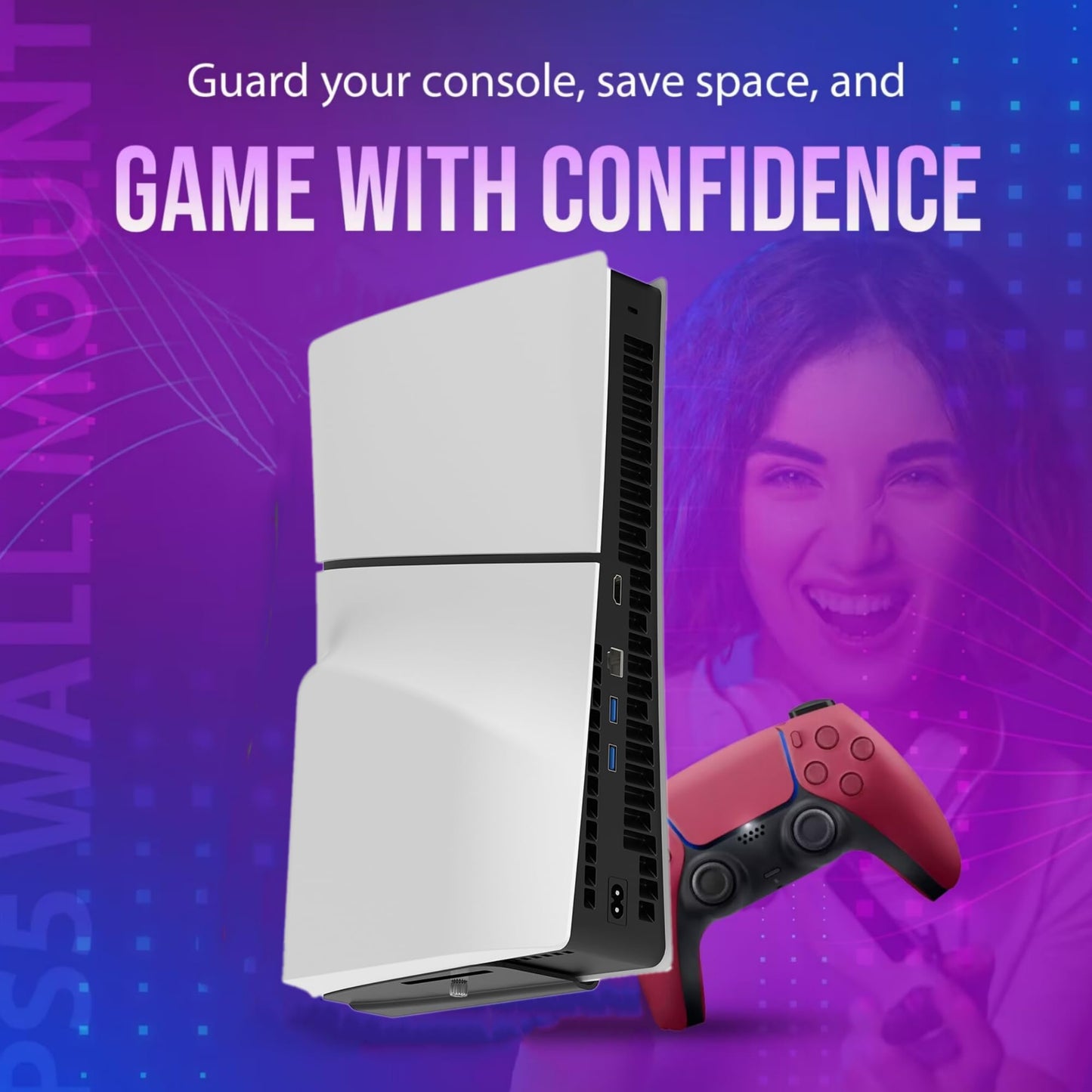 Bangcheer Aluminum Wall Mount for PlayStation 5 Slim Digital Edition and Disc Edition Wall Mount Bracket for PS5-Slim Space Saving PS5 Slim Shelf