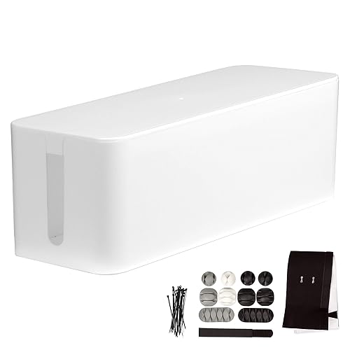 Iron Forge Cable Large Cable Management Box - White Cord Organizer and Hider for Wires, Power Strips, Surge Protectors & More - Includes Sleeve, Hook