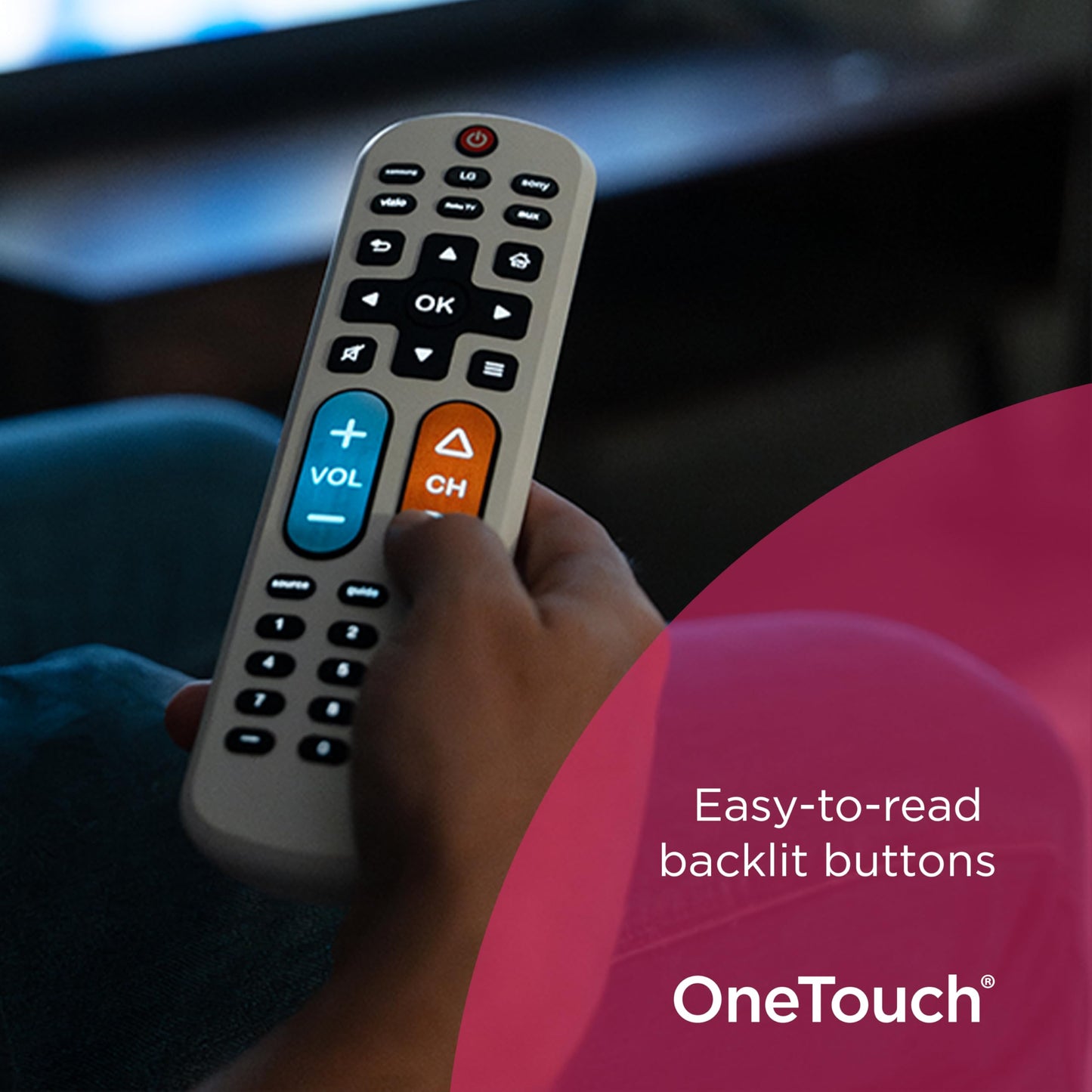 GE BigEZ OneTouch Big Button Universal TV Remote for Seniors, Easy to Use, Replacement Remote for Samsung, LG, Sony, Vizio, Roku TV, Streaming