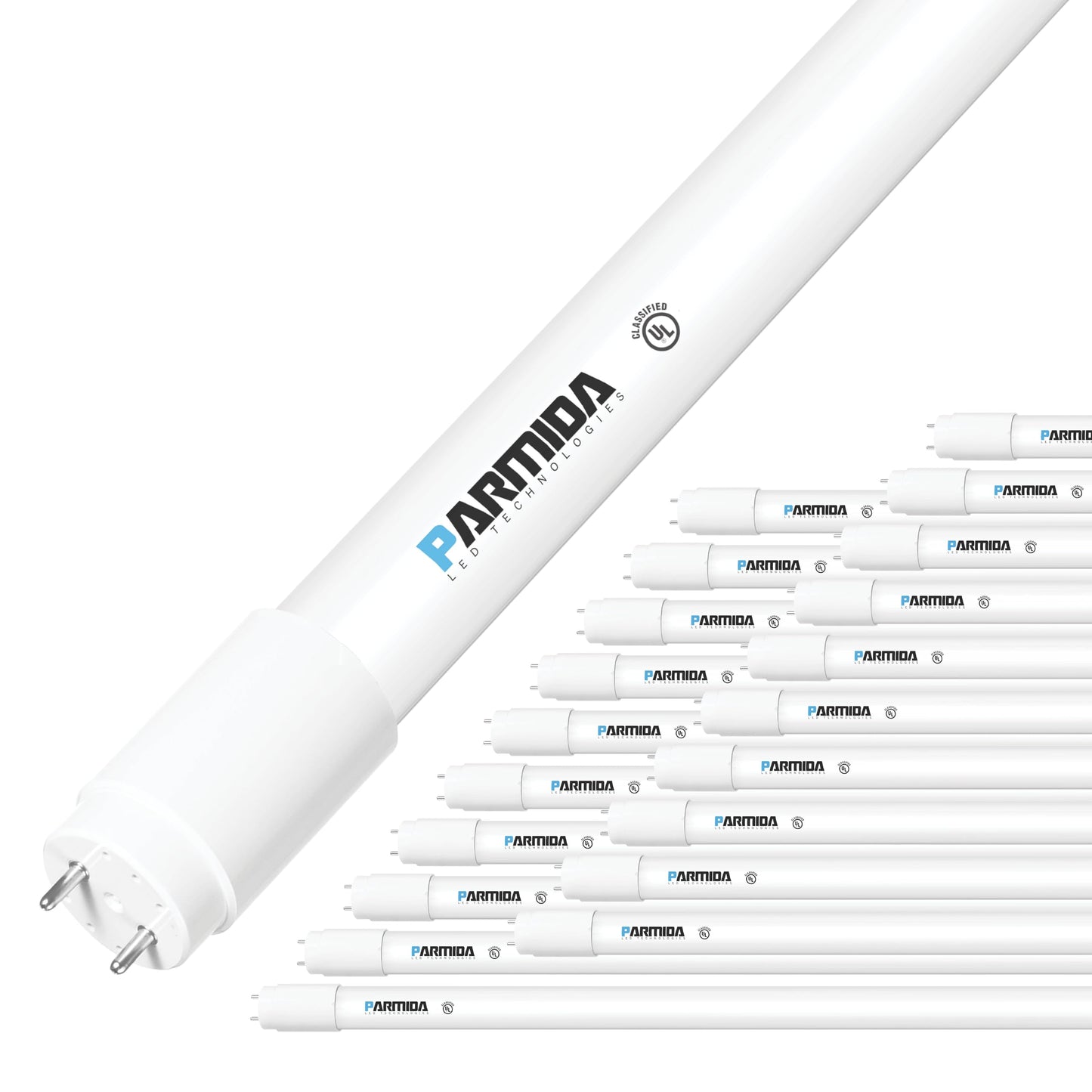 PARMIDA 20-Pack 4FT LED T8 Hybrid Type A+B Light Tube, 24W, Plug & Play or Ballast Bypass, Single-Ended OR Double-Ended Connection, 3000lm, Frosted