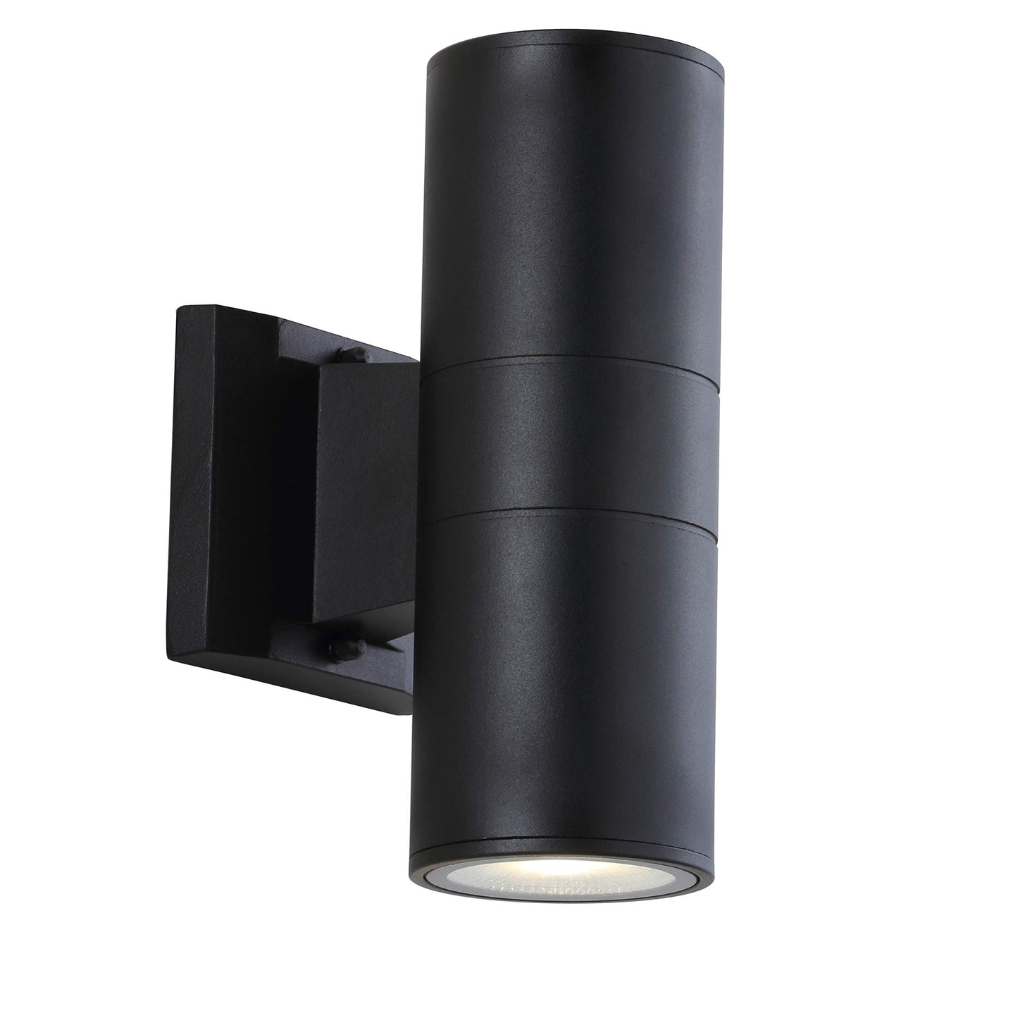 JONATHAN Y 6" Black Modern Outdoor LED Wall Sconce, 2-Light Cylinder Up and Down Light for Porch Patio, Metal Exterior Fixture with Glass Shade