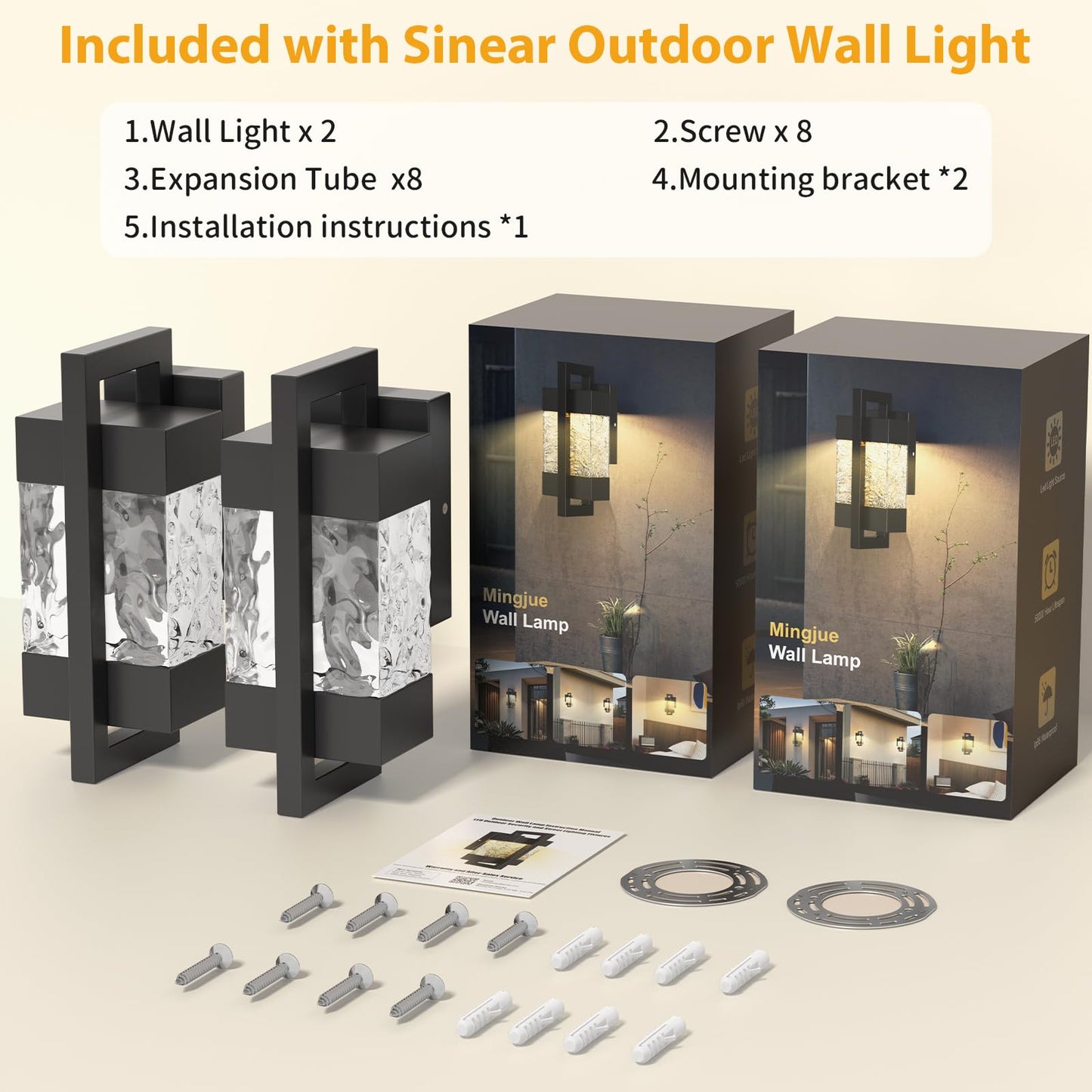 sinear 5000LM LED Outdoor Wall Light, 3000K Porch Lights Outdoor with IP66 Waterproof for Outdoor Decor, Matte Black Outside Wall Mount Lights