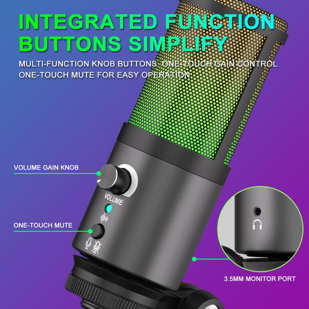 G-MARK MK6 RGB USB Condenser Microphone, Gaming Microphone for Podcasts, Streaming, Broadcasting, Condenser Mic with Cardioid, Omnidirectional