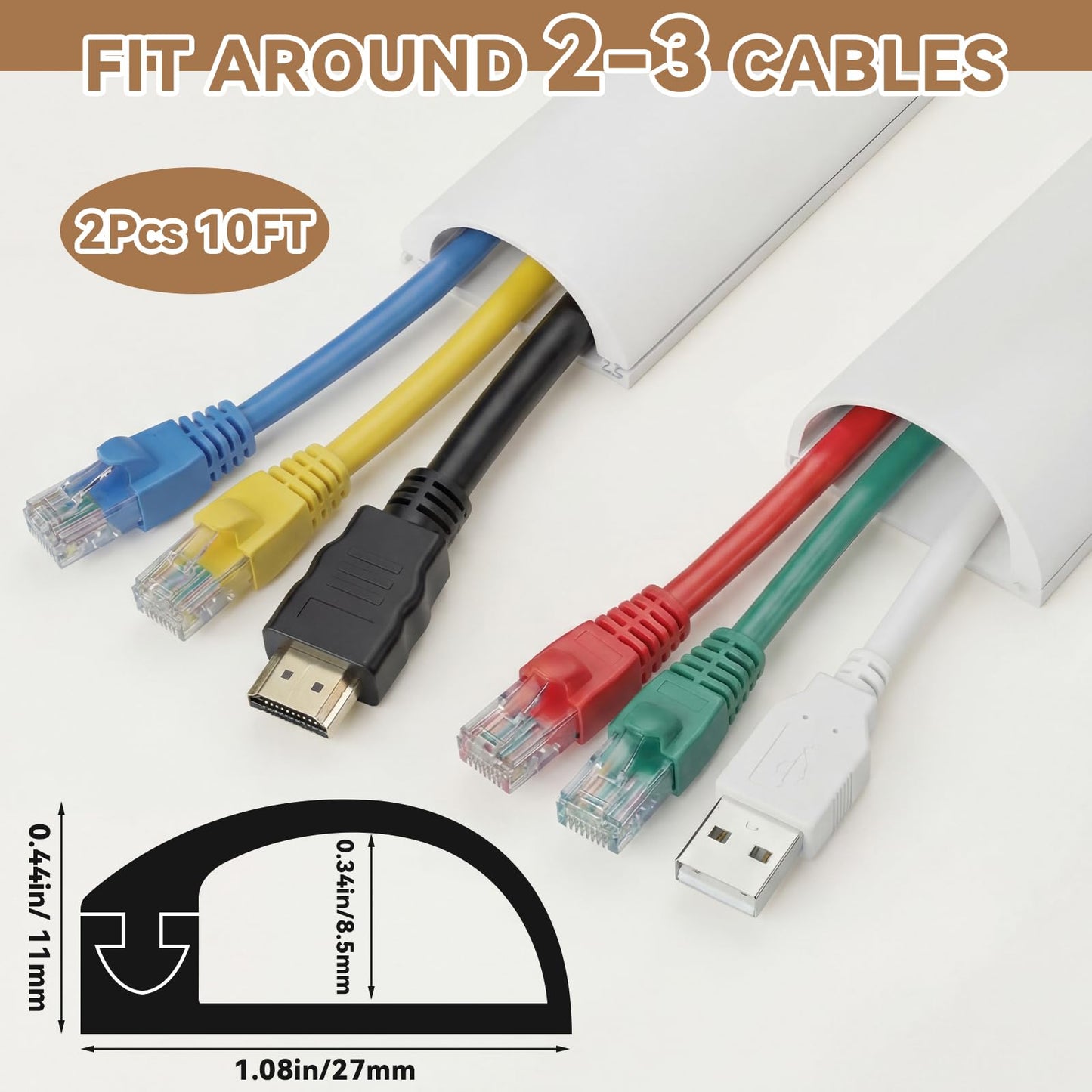 Tatuo 2 Pcs Silicone Wall Wire Hider, 10 ft Each, Self-Adhesive Flexible Cord Hider Wall, Side Open Wire Covers Cable Concealer for Mounted TV, Home