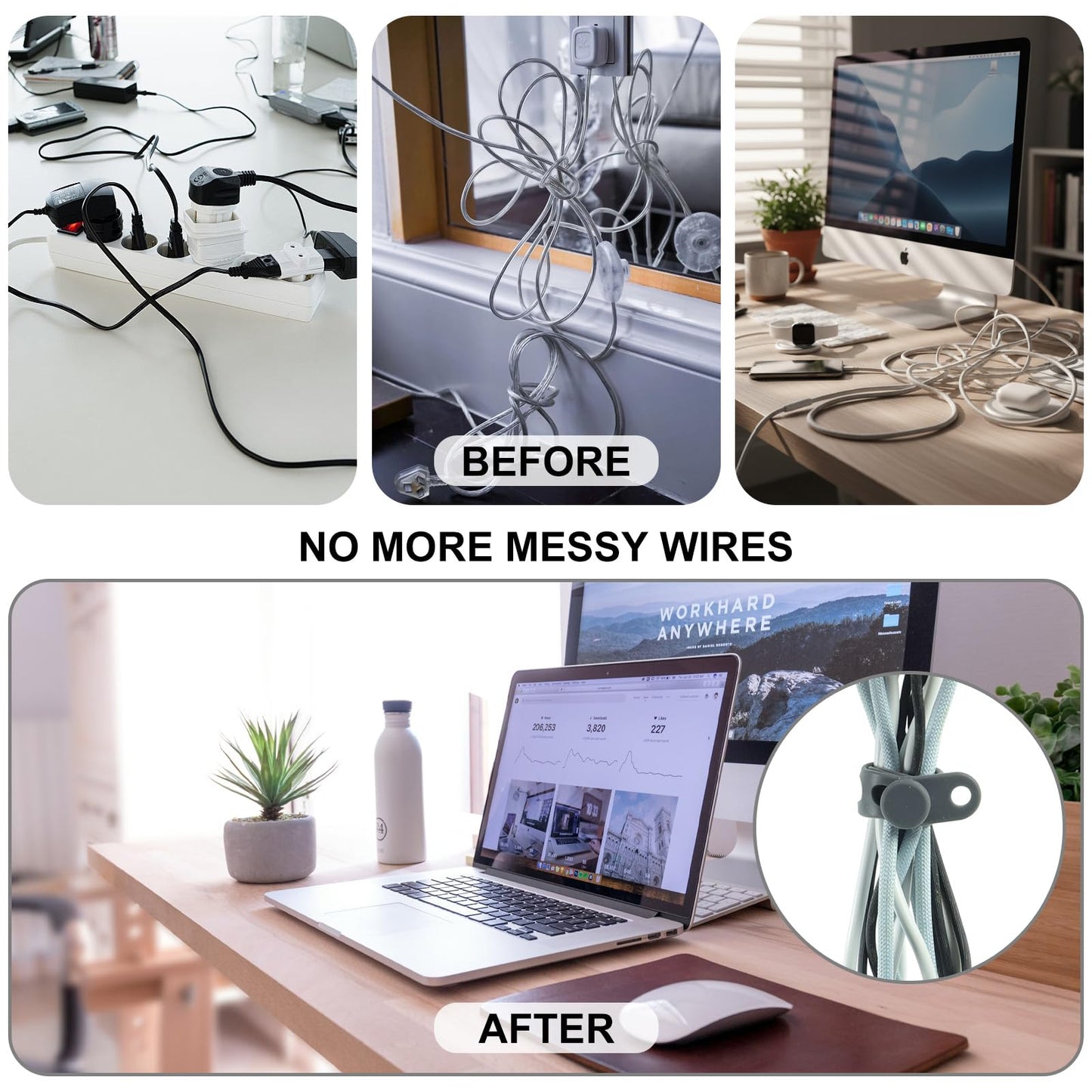 Lantellex 30Pcs Silicone Cable Ties, Office Desk Organizer Accessories, Reusable Wire Ties Management with Lock Buckle, Adjustable Charger Cable Strap