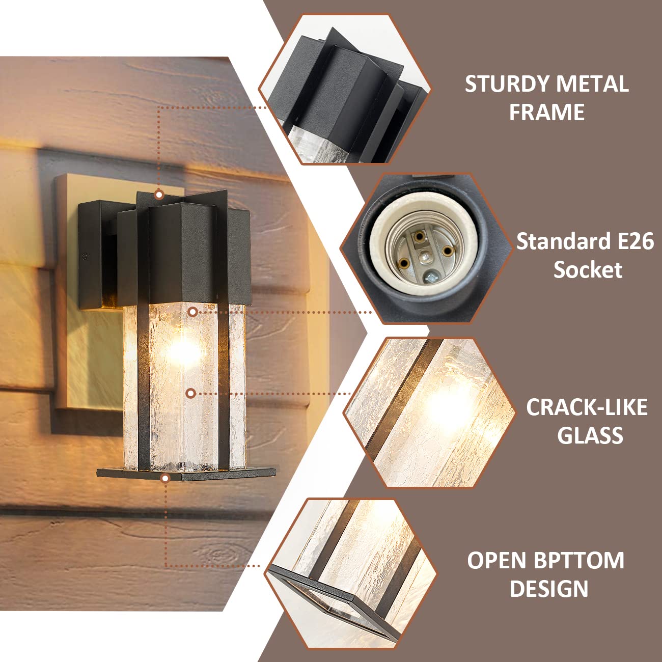 ZEGOLAER Outdoor Wall Light Fixtures with Crack-Like Glass Shade, Modern Outdoor Wall Sconce Exterior Light Fixture IP65 Waterproof, Front Porch Light