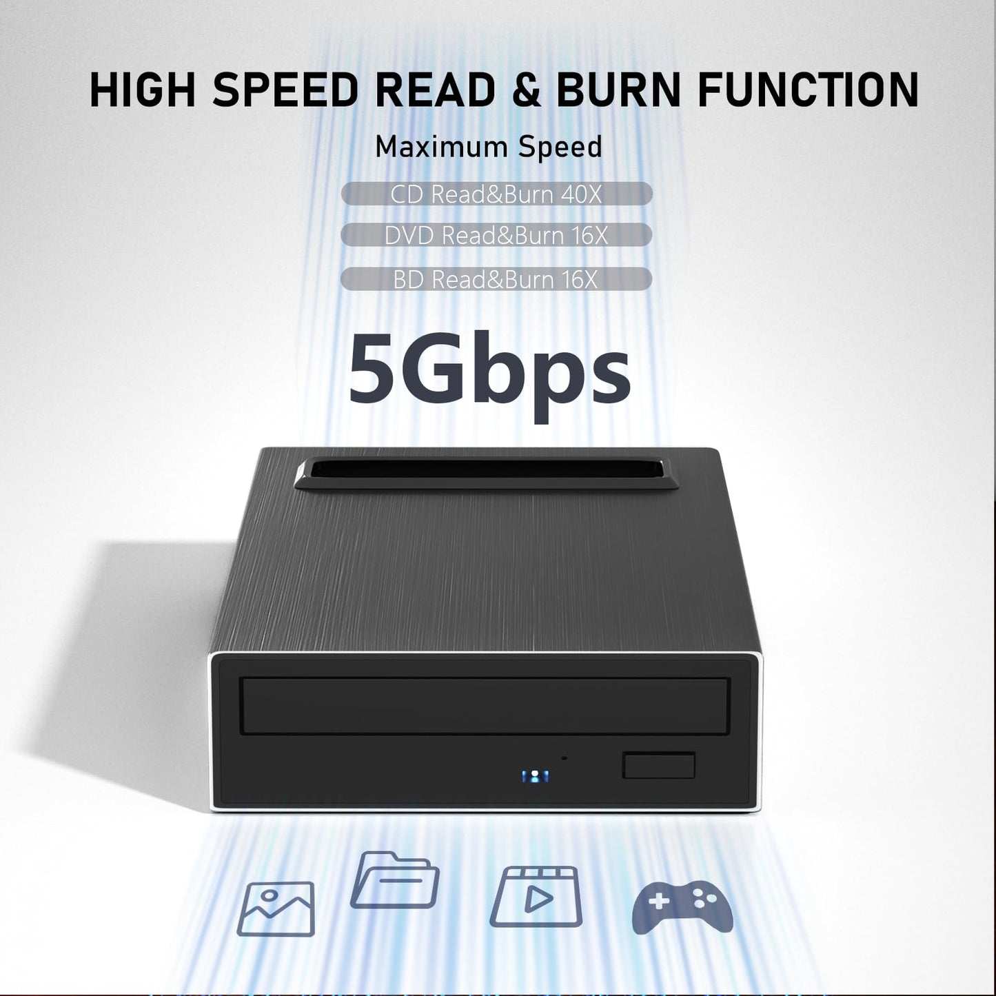 mthstec 4 in 1 External Blu Ray Drive, 16x USB 3.0 and Type-C External Bluray Drive, Multi-Function Fast-Charging Desktop BD/CD/DVD Burner/Read