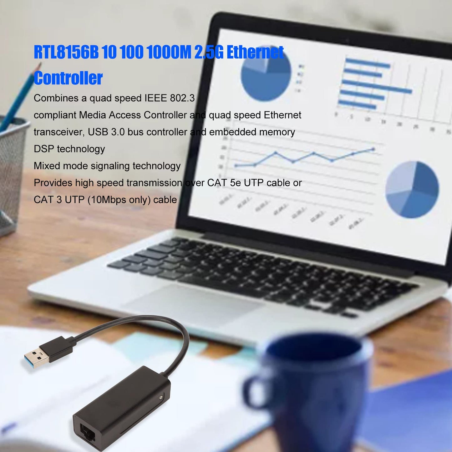 hoopoocolor USB C to RJ 45 Ethernet Adapter, DSP Technology Mixed Mode Signal Technology Adaptive Equalization 10Mbs RTL8156B USB Ethernet Adapter