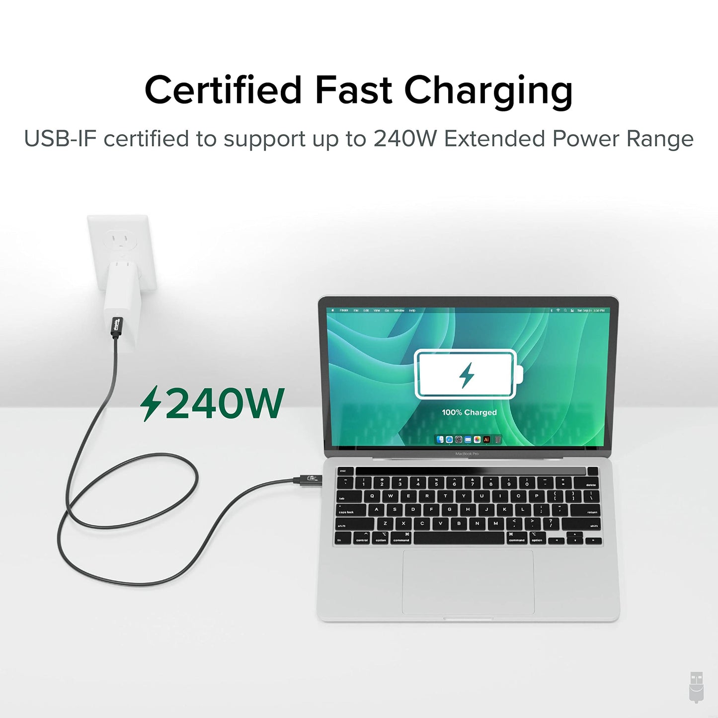 Plugable USB C Cable, 240W Charging Cable 40Gbps, 4K 120Hz, 8K 60Hz USB-C Monitor, iPhone, MacBook, iPad, Samsung Galaxy, 3.3 Feet (USBC-240W-1M)