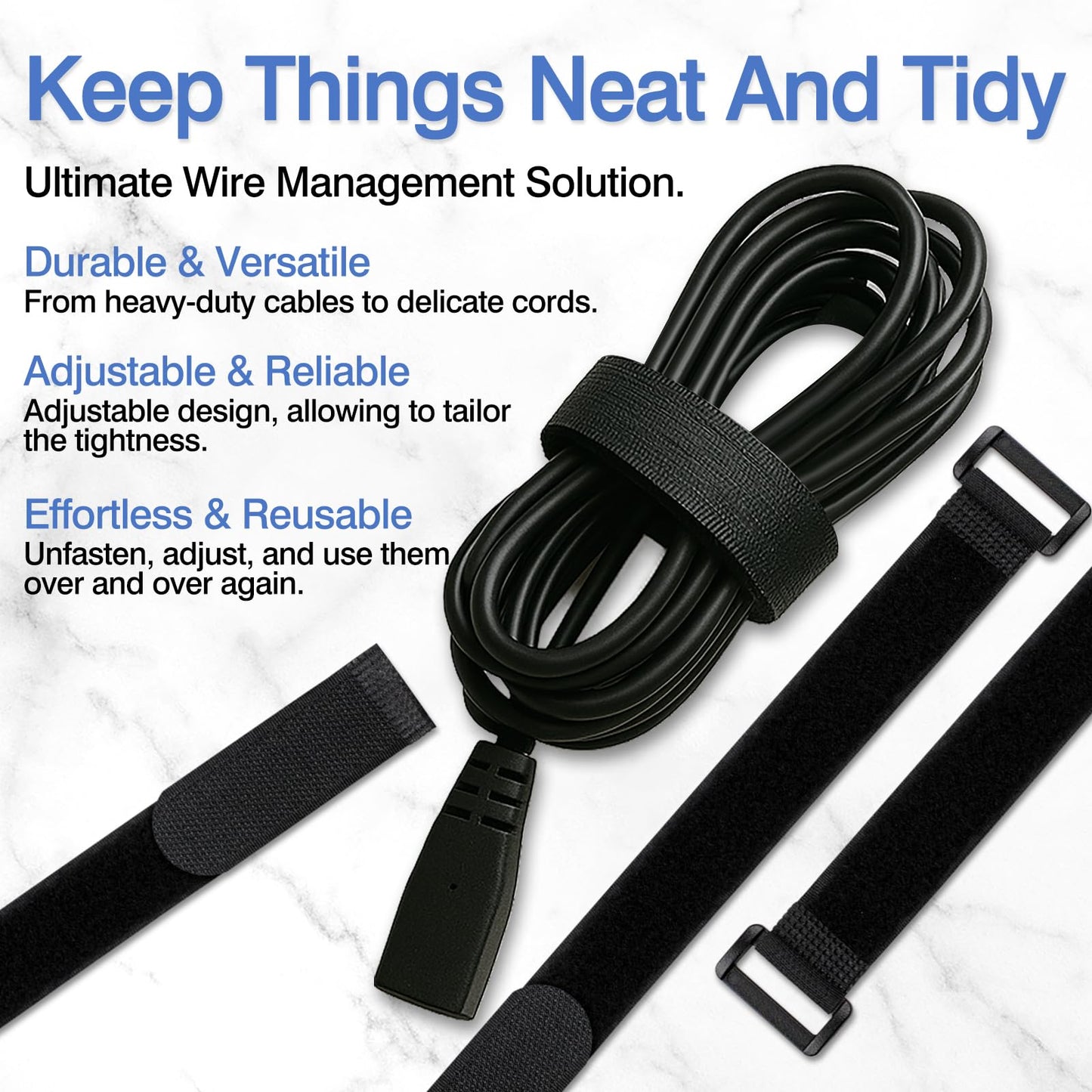 15-Pack Black Reusable Hook and Loop Cinch Straps - Heavy-Duty Adjustable Nylon Fasteners for Home, Office, Garage & Outdoor Use
