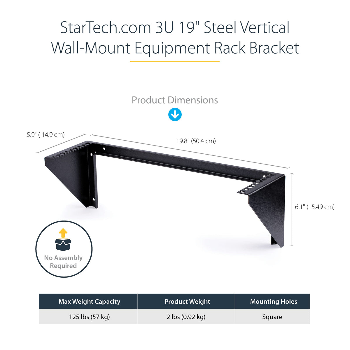 StarTech 3U Vertical Wall-Mount Rack Bracket, 19in, 150lb, TAA (RK319WALLV)
