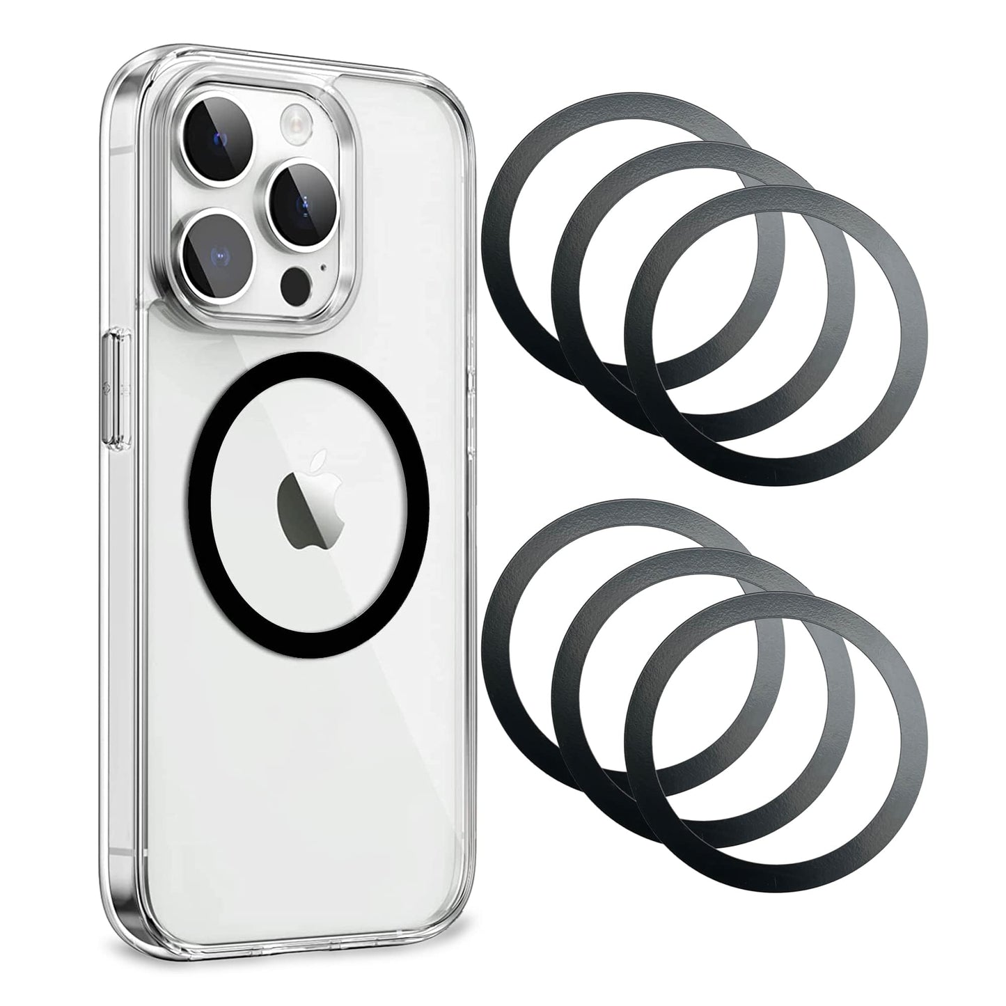 ?0.2mm Ultra-Thin? Aothey Magnetic Ring Sticker, Metal Magnetic Ring for Phone Cases & Wireless Charging, 6 Pack (Black)