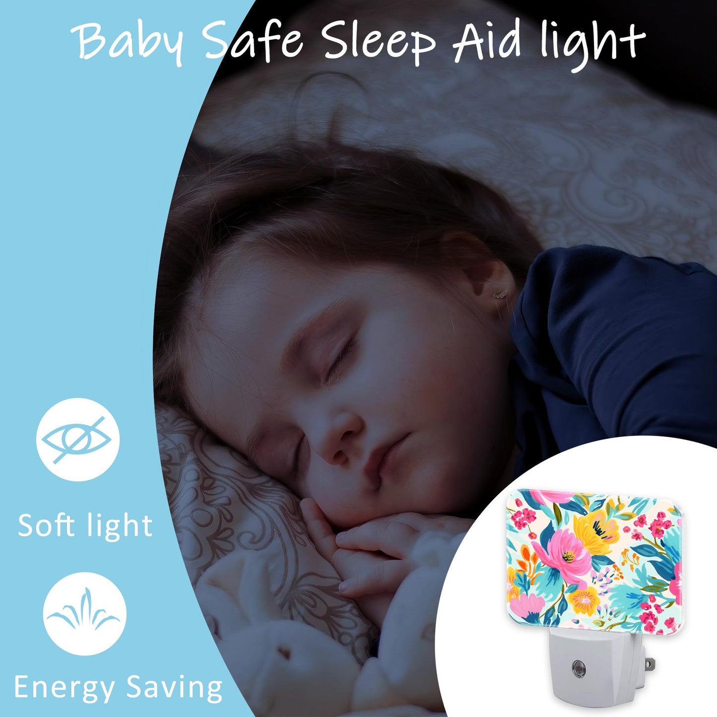 AKKAVNIA Night Light Blooming Flowers Plug-in Wall LED Night Lamp with Dusk-to-Dawn Smart Sensor Lamp for Adult Bedroom Living Room Hallway Kitchen