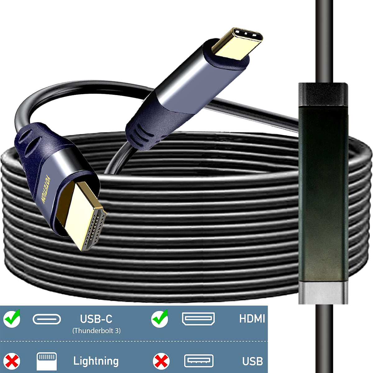 YOTETION USB C to HDMI Cable 60FT with IC, 4K@60HZ Type-C to HDMI for MacBook Pro/Air, iMac, Galaxy S20 S10 S9 S8, Surface, Dell, HP, MacBook Pro