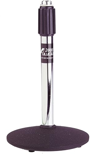 Audio2000'S AST425 Chrome Desktop Microphone Stand with Cast-Iron Round Base and Adjustable Height