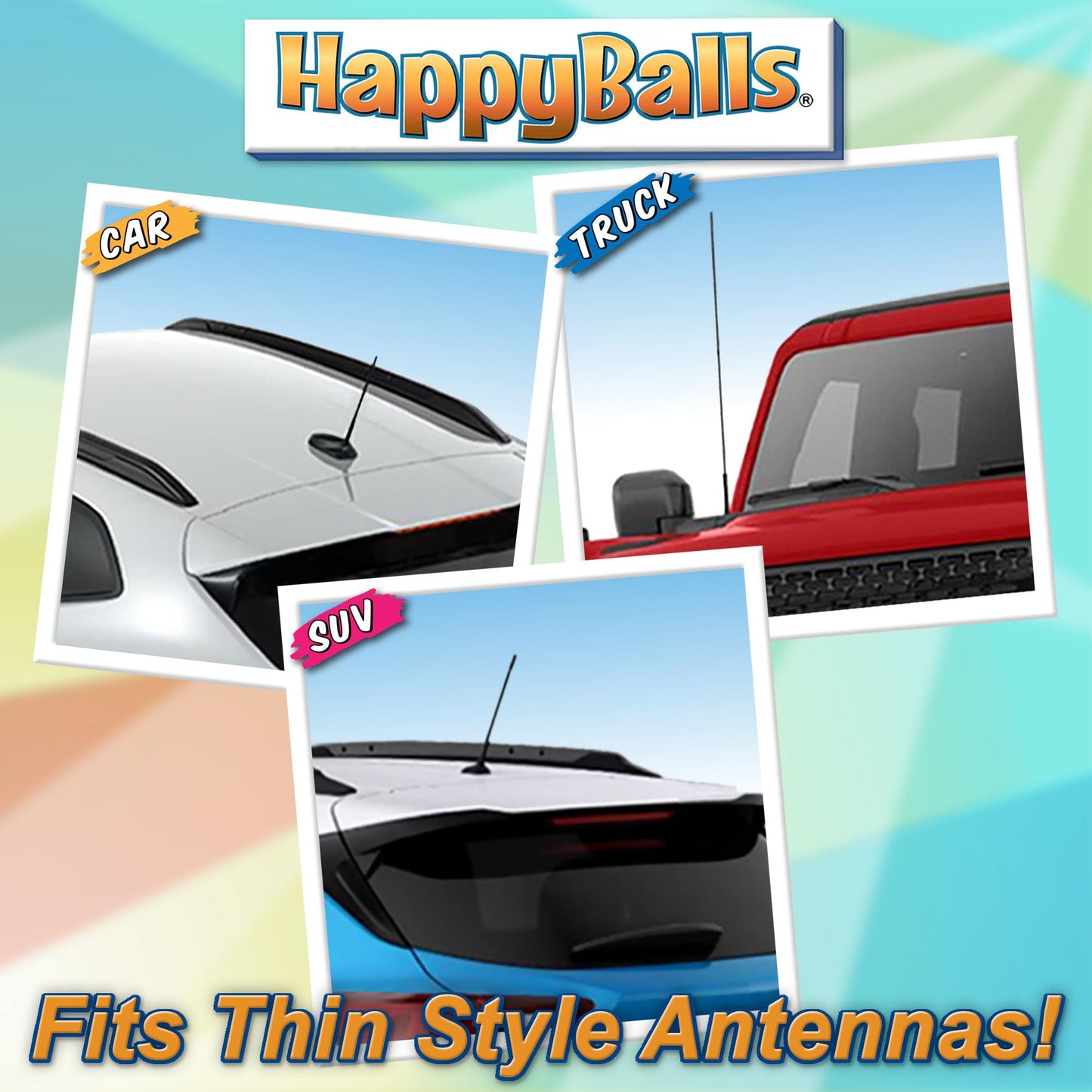 HappyBalls Happy Red Smiley Face Antenna Ball Car Accessory - Fits Thin Style Antenna
