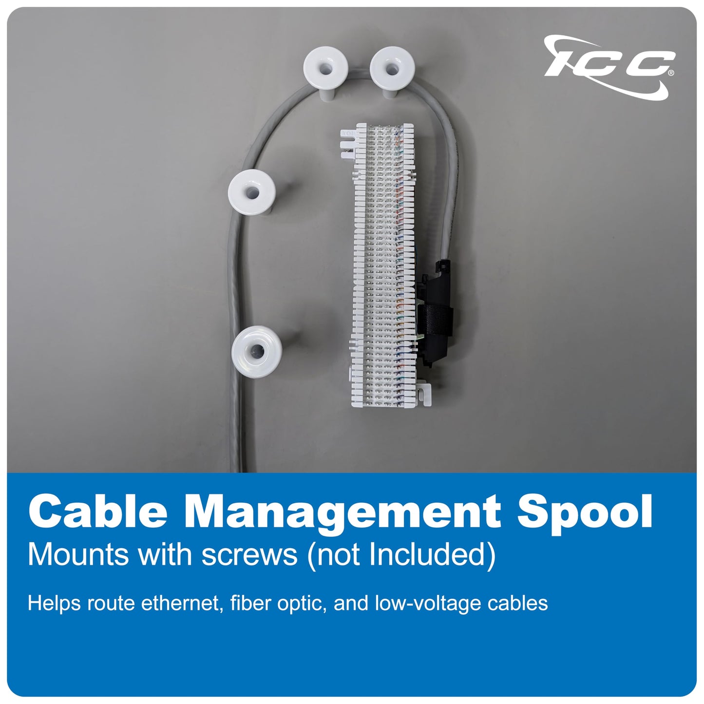 ICC Cable Spool Without Screw, Wall-Mount Cable Organizer, 10-Pack, Durable Plastic - ICACSWDS10