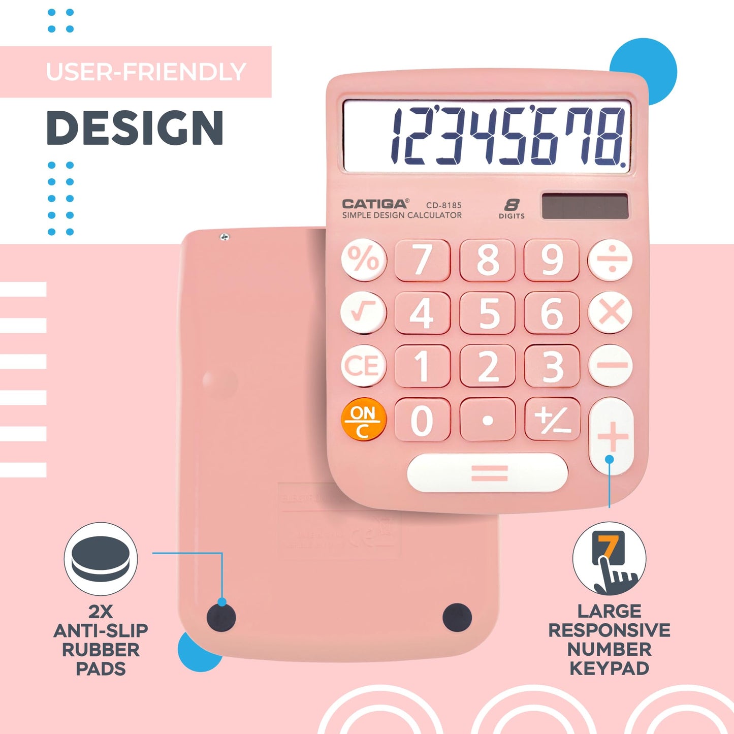 CATIGA Desktop Calculator 8 Digit with Solar Power and LCD Display, Big Buttons, for Home, Office, School, Class and Business, 4 Function Small Basic