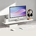 seicasaya Wood Monitor Stand Riser with Acrylic Legs, Computer Screen Stand Desk Organizer, 31.5 x 7.9 x 3.1 inch, Hold up to 66 lbs (White
