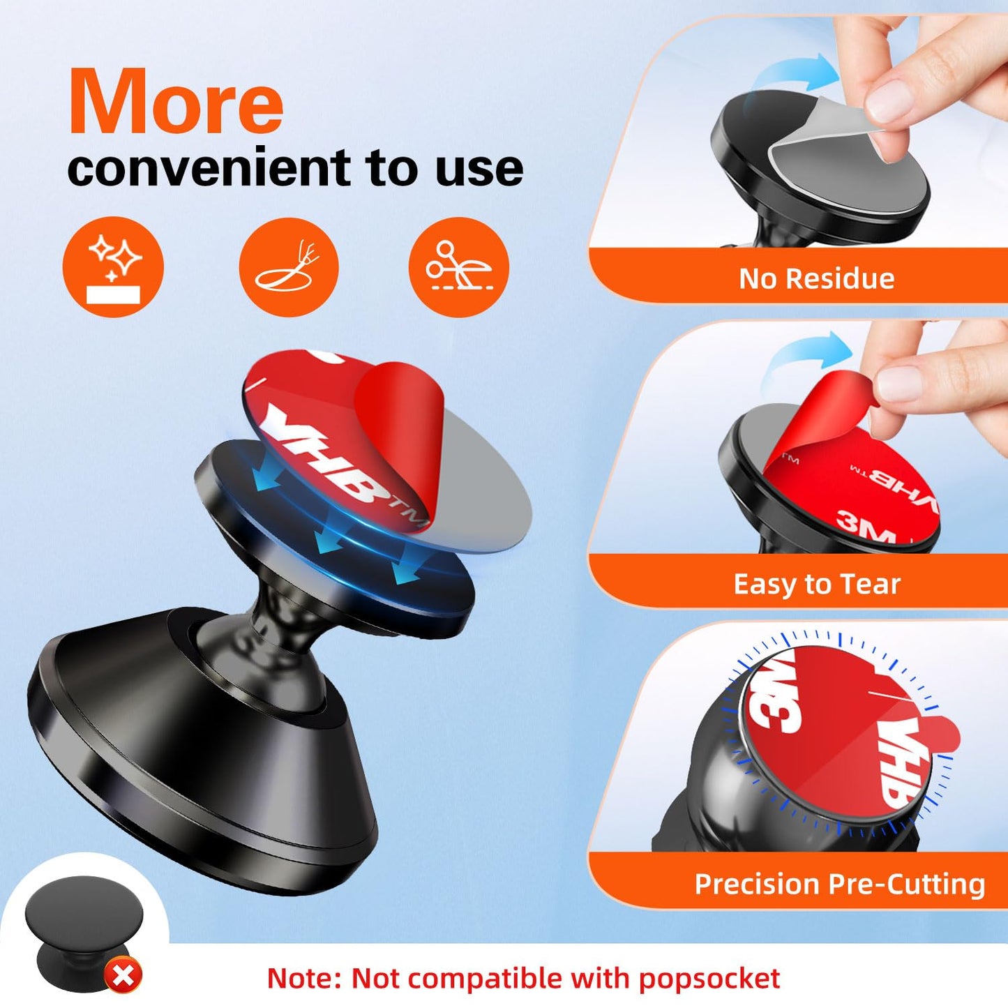 pop-tech Sticky Adhesive Replacement for Magnetic Car Mount, 8PCS Circular Heat Resistant Double Sided Strong Sticker Pads for Magnet Cell Phone Stand