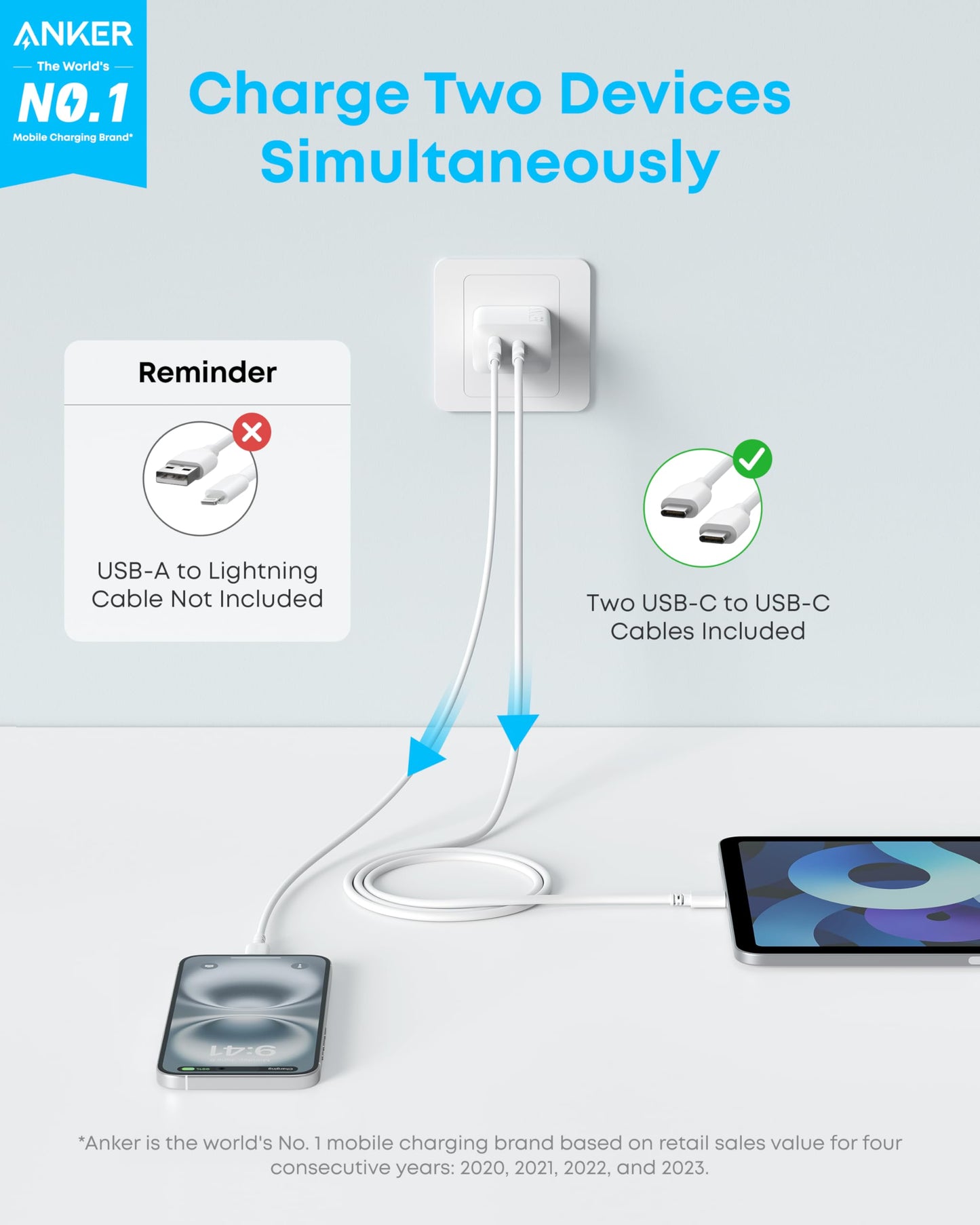 Anker iPhone Charger, 2-Pack 20W Fast USB C Charger Block, Type C Charger Fast Charging for iPhone 17/17 Pro Max/16 Series/iPad Pro and More (White, 2