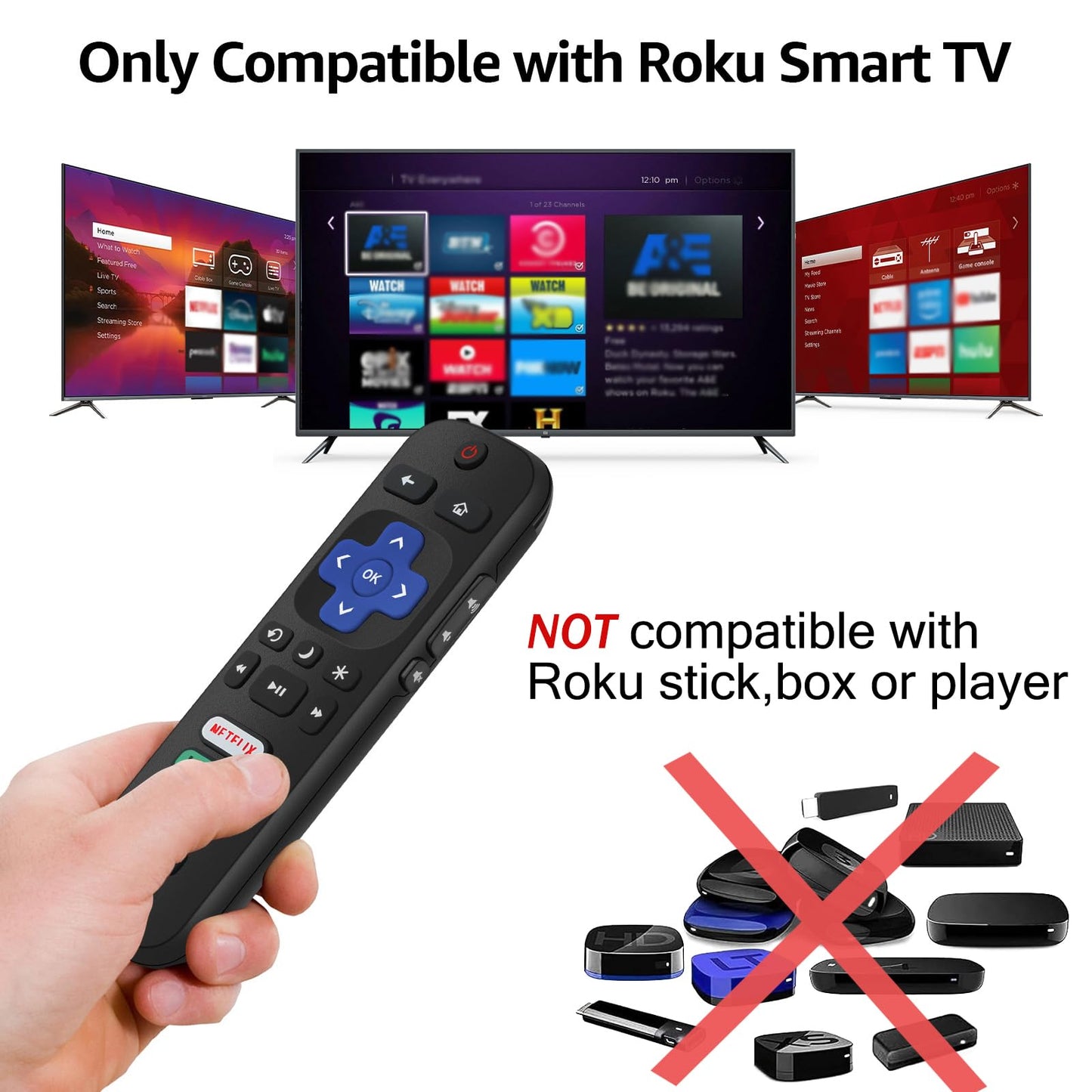 Gotellx 2 Pack Replacement Remote Controls for Roku TV, Compatible with TCL/Hisense/Sharp/Philips/Onn/Element Roku TV (Not for Roku Stick,Box or