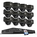 PANOOB 16 Channel Security Camera System 4K PoE, 12x 8MP IK10 Vandal Proof Dome Camera with AI Human Vehicle Detection, Built-in Mic, Remote Access
