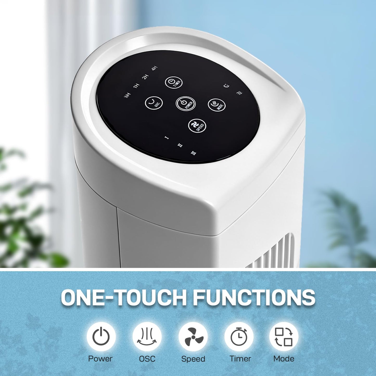 myoihomora Tower Fan for Bedroom,90° Oscillating Standing Fan,Copper Motor,Touch & Remote Control,3 Speeds,3 Modes,Bladeless Room Fan for Home,Living