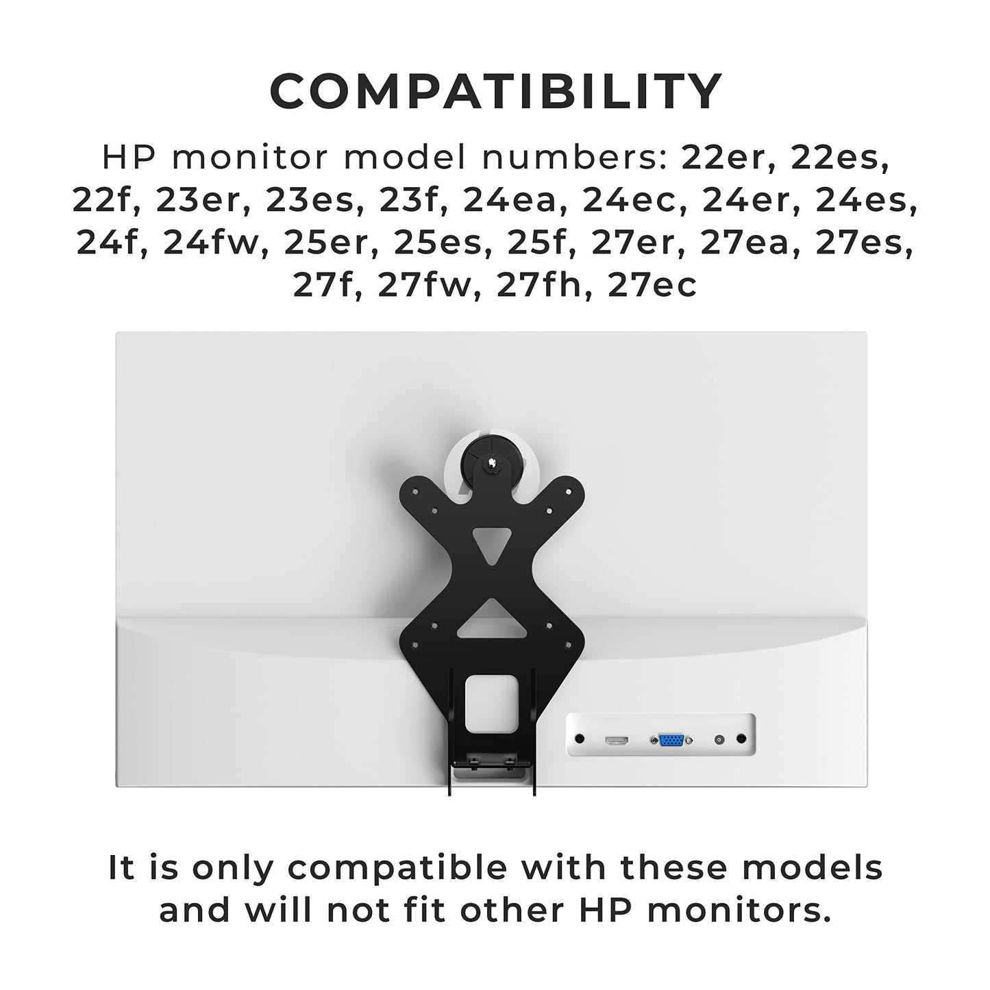 HumanCentric VESA Mount Adapter for HP Monitors 22er, 22es, 22f, 23er, 23es, 23f, 24ea, 24ec, 24er, 24es, 24f, 24fw, 25er, 25es, 25f, 27er, 27ea
