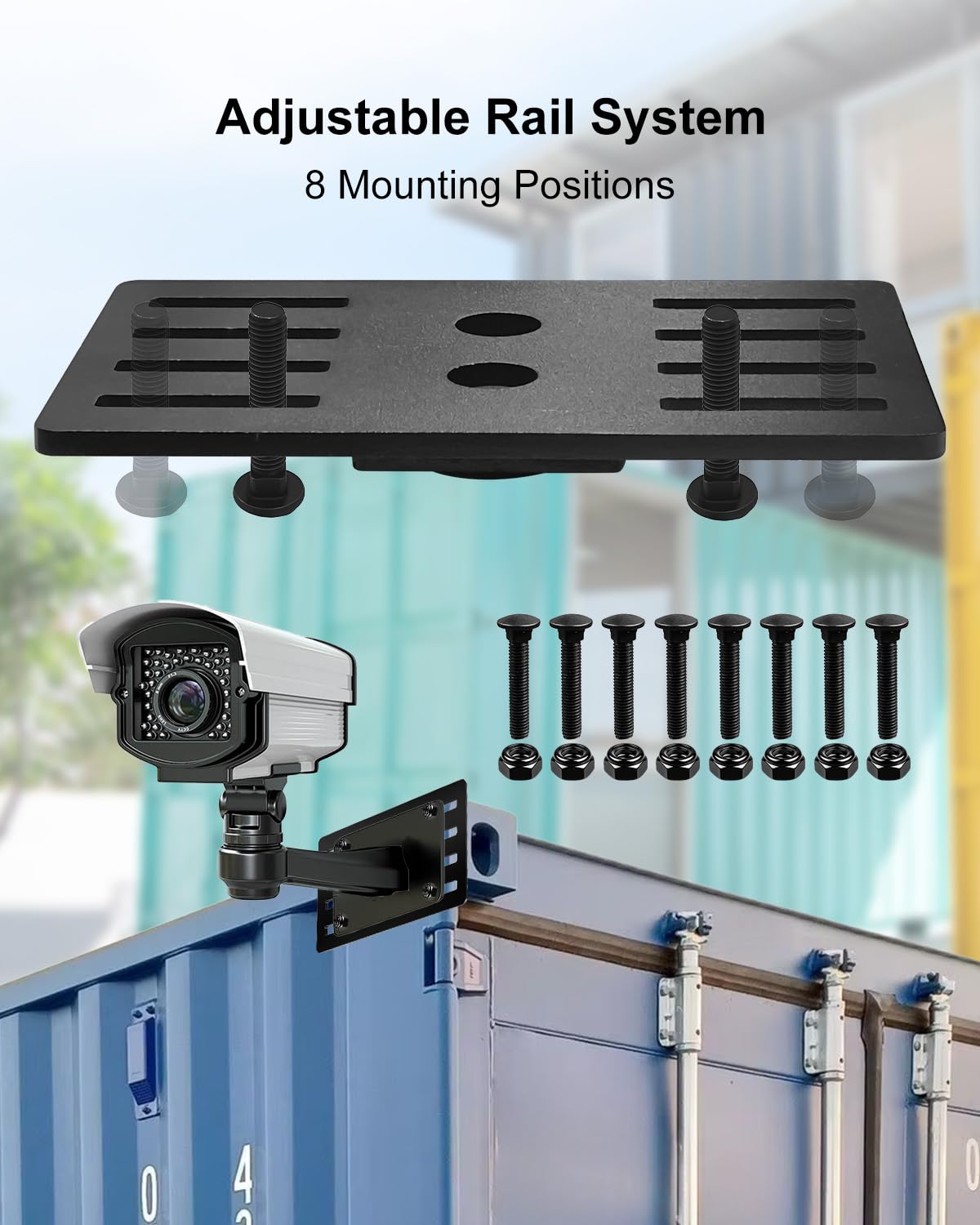 Outdoor Camera Mounting Platform for Shipping Containers - Heavy Duty Steel Bracket, No-Drill Installation, Adjustable Rail System - Adjustable Rails